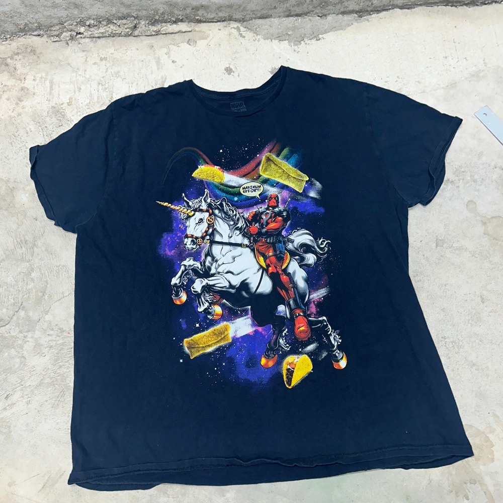 Deadpool Unicorn Tacos Maximum Effort Graphic‎ T Shirt Marvel 2XL Black